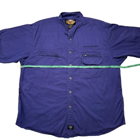 Vintage HARLEY DAVIDSON Royal Purple Button Up Cotton Camp Shirt Size XL Mens - Picture 6 of 7